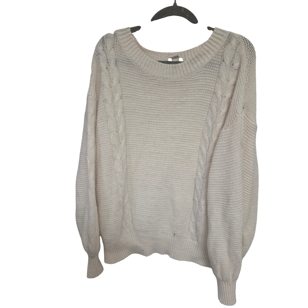 St Johns Bay Womens Cream Cable Knit Sweater Shaker Stitch Pullover White